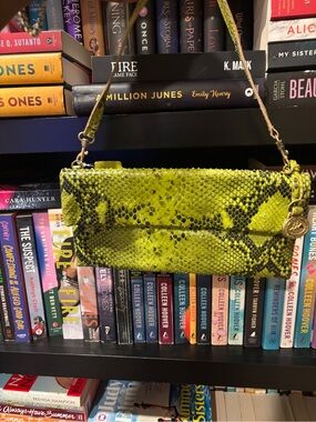 Brahmin Neon Lime Snake-Effect Foldover Clutch